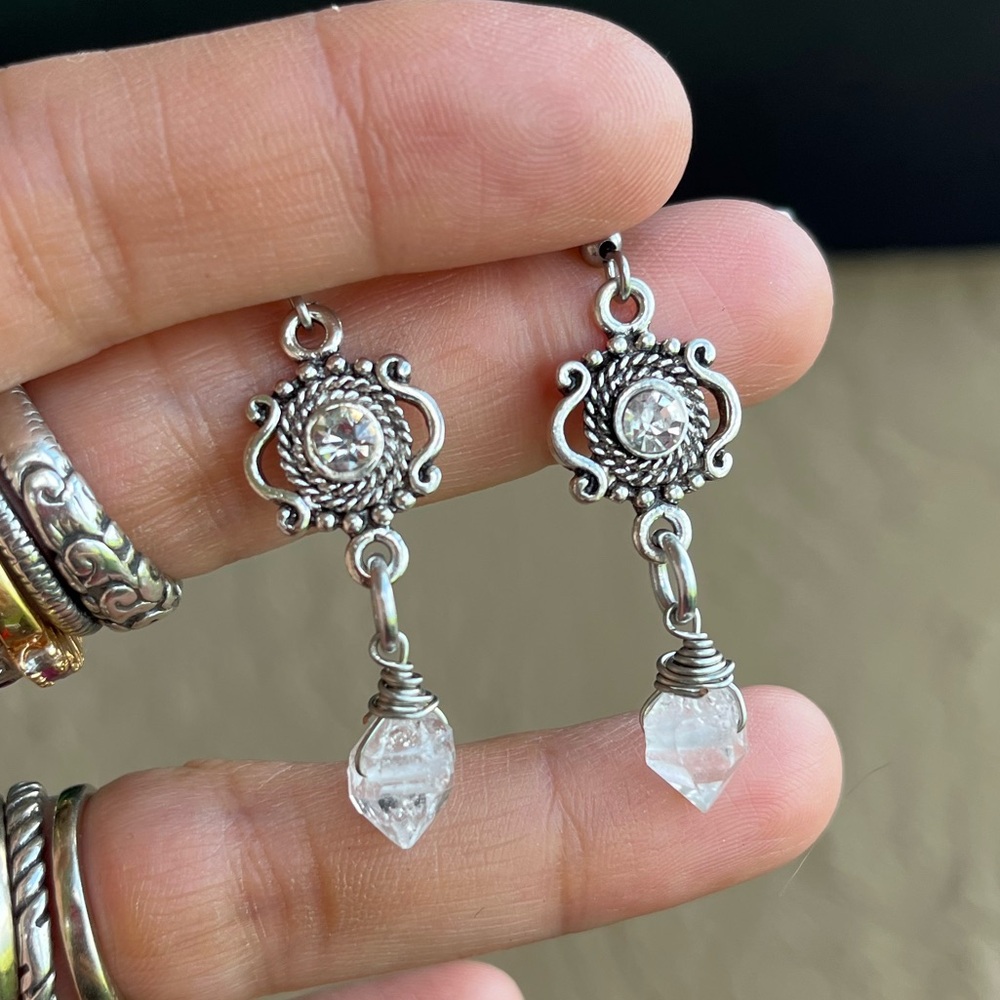 Genuine herkimer diamonds crystal quartz clear cz boho earrings rhinestone - Picture 3 of 11